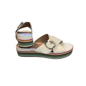 Louise etCie Platform slides White leather pastel jute Easter Coastal Resortwear